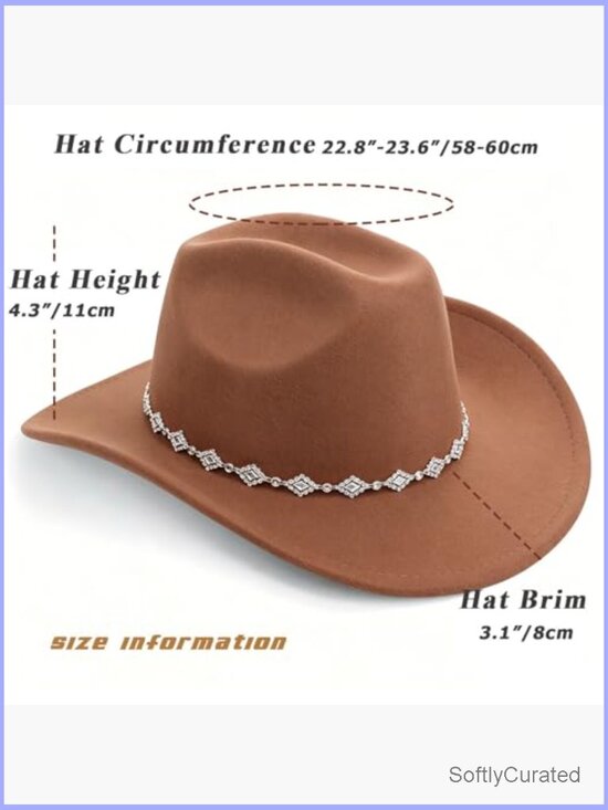 Vintage Western Cowboy Hat with Rhinestone Hatband Wide Brim Felt Fedora main image 7